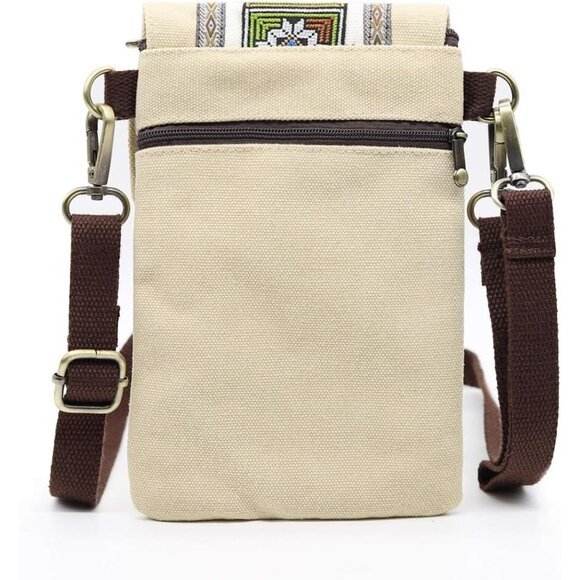 Women's Khaki Vintage Embroidered Cute Mini Cross Body Bag Small Handbags - Picture 2 of 6